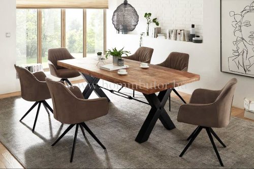 HELDEN étkezőasztal 200x100 cm fix valódi mangófa-fekete fém színben