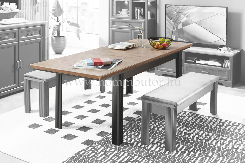 MENTA étkezőasztal 160x90 cm bővíthető kézműves tölgy-grafit színben