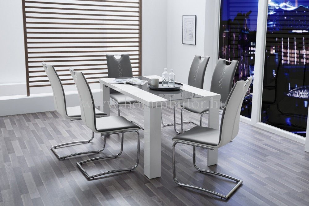 SUAREZ étkezőasztal 140x80 cm fix fényes fehér-szürke színben